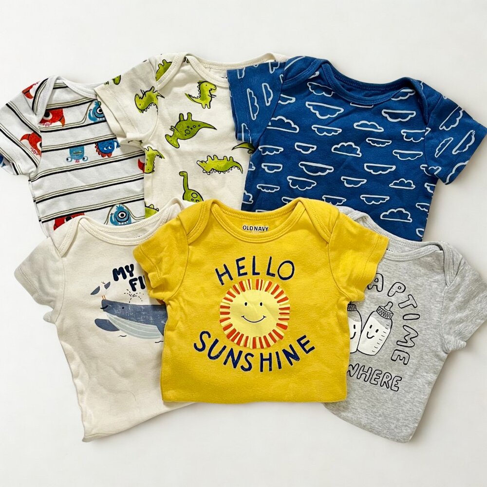 Old Navy 6-Pack Cotton Short-Sleeve Onesies, Size 6-12 Months, 100% Cotton